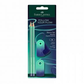 Faber-Castell Flow Edition Sleeve Set 2 Grip Μολύβια Γόμα Ξύστρα Green-Blue 117018